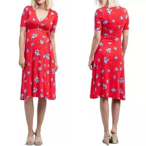 Nom Maternity Maya Floral Print During & After Wrap Midi Dress Red
